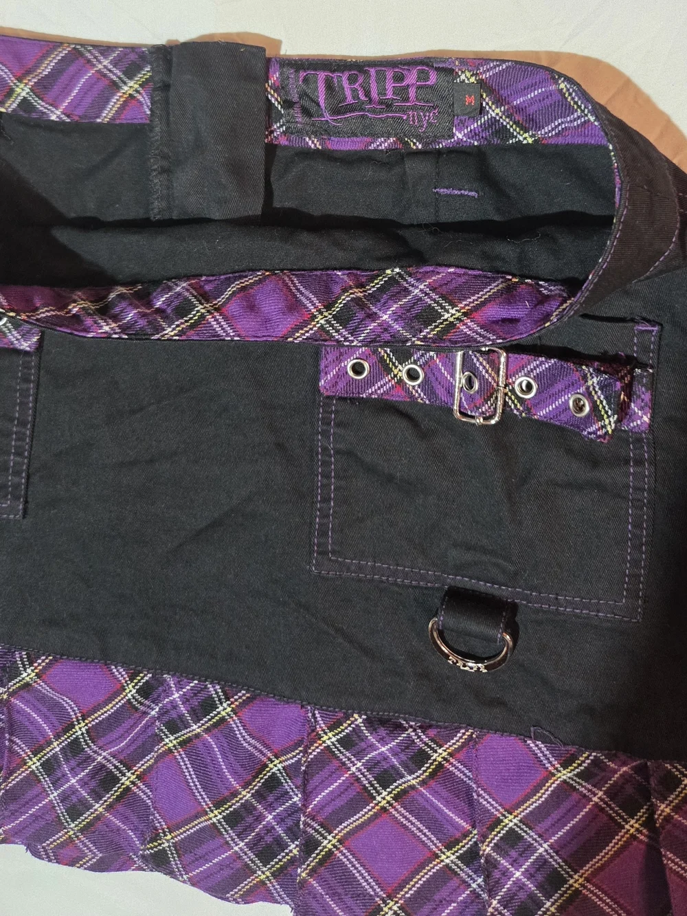 Vintage Tripp Nyc Black Skirt w/ Purple Plaid Trim and Pockets - Medium